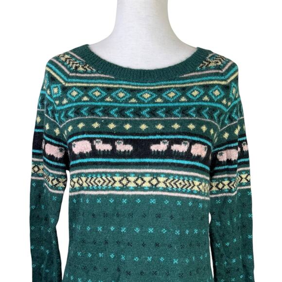 Woolrich Wool Mohair Blend Green Knit Sheep Print Pullover Sweater - Picture 4 of 13